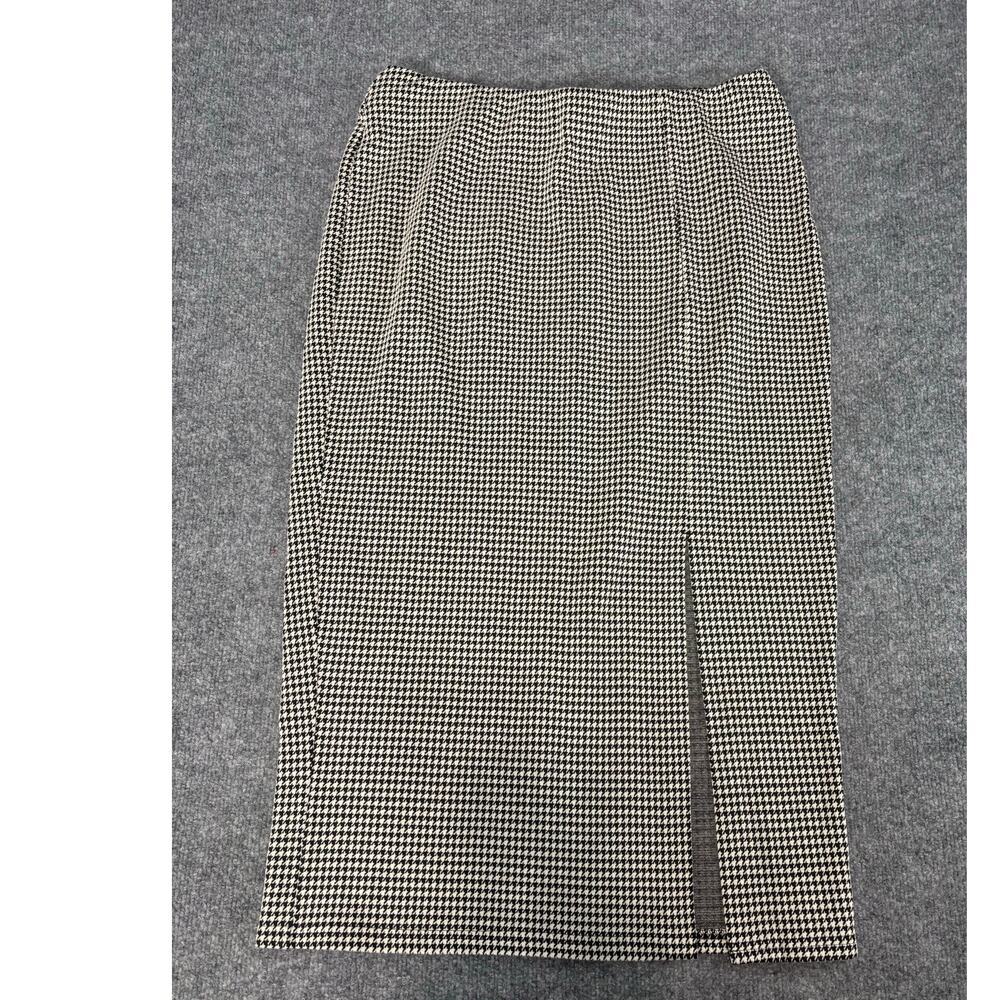 Lane Bryant Black and White Ponte Front Slit Houndstooth Midi Pencil Skirt